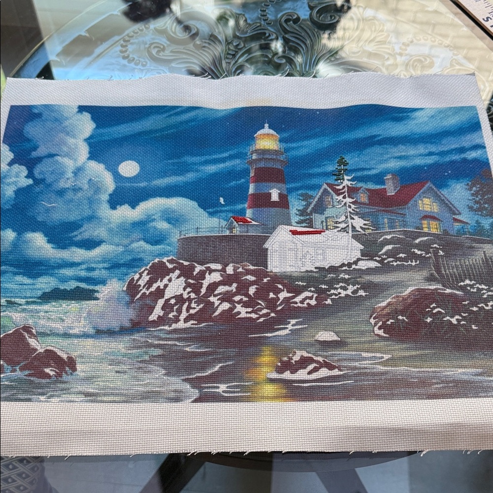 Lighthouse Coastal Scene Canvas Art Cross stitch